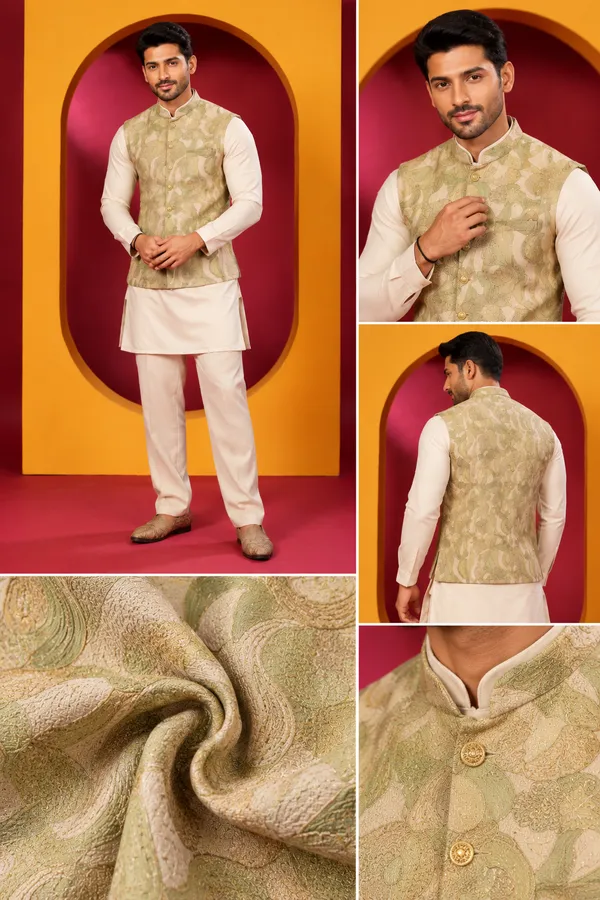 Elegant_Sage_Gold_Nehru_Jacket_Kurta_Set_For_Men