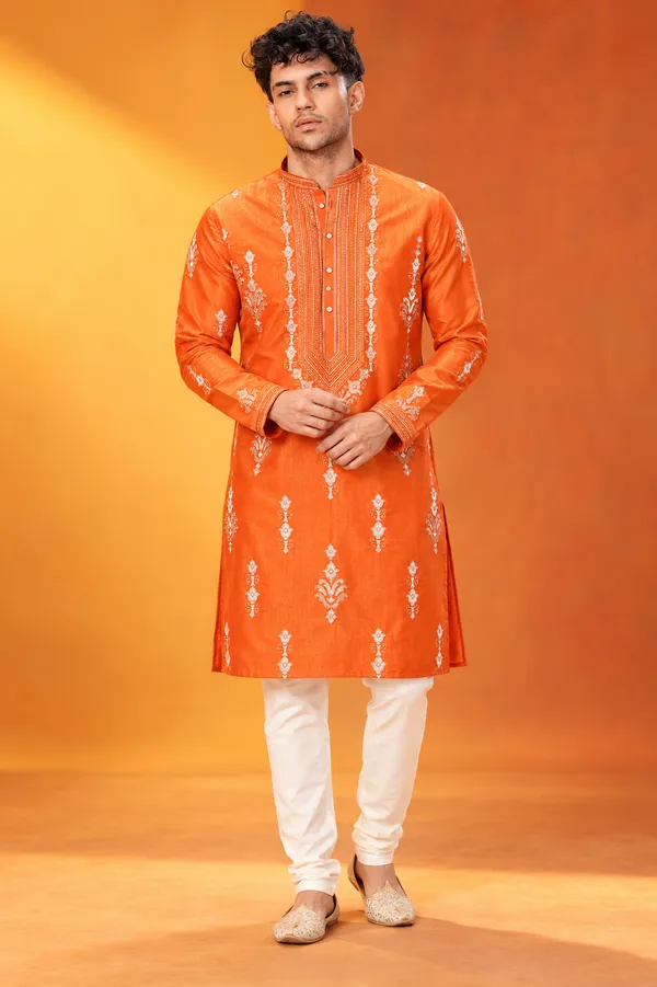 Orange_Embroidered_Festive_Kurta_Set