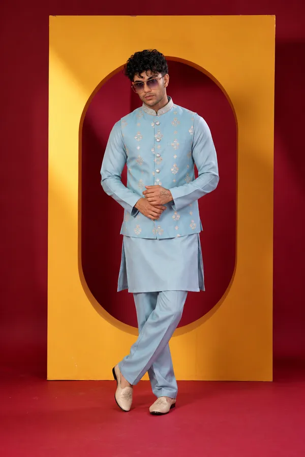 Pastel_Blue_Embroidered_Indo_Western_Kurta_Set
