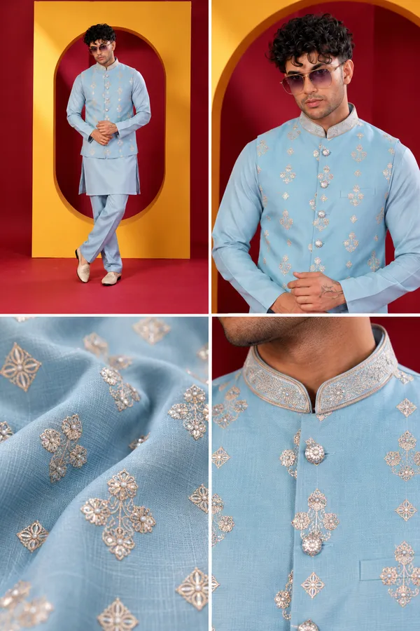 Pastel_Blue_Embroidered_Indo_Western_Kurta_Set