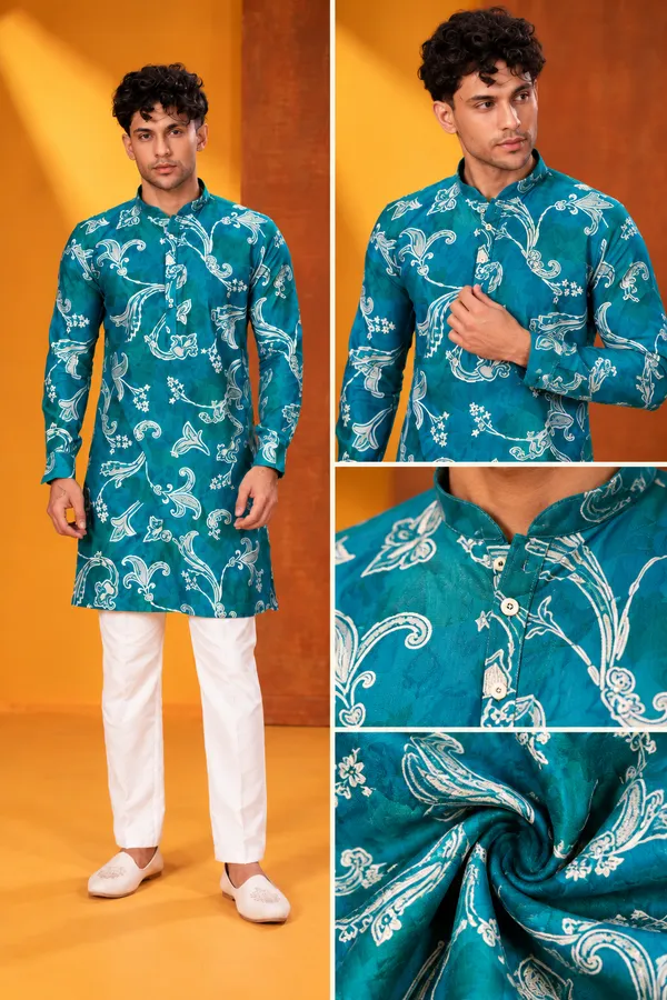 Teal_Paisley_Printed_Kurta_Set