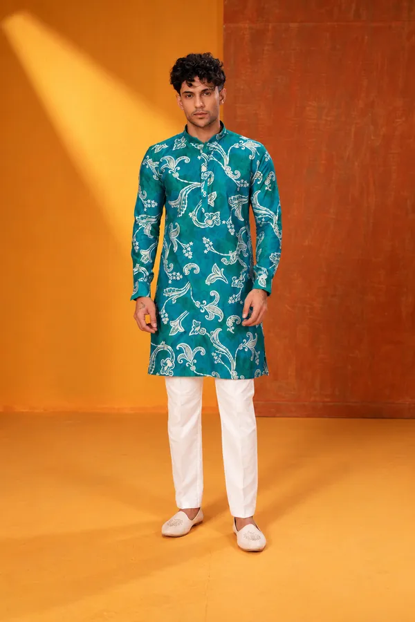 Teal_Paisley_Printed_Kurta_Set