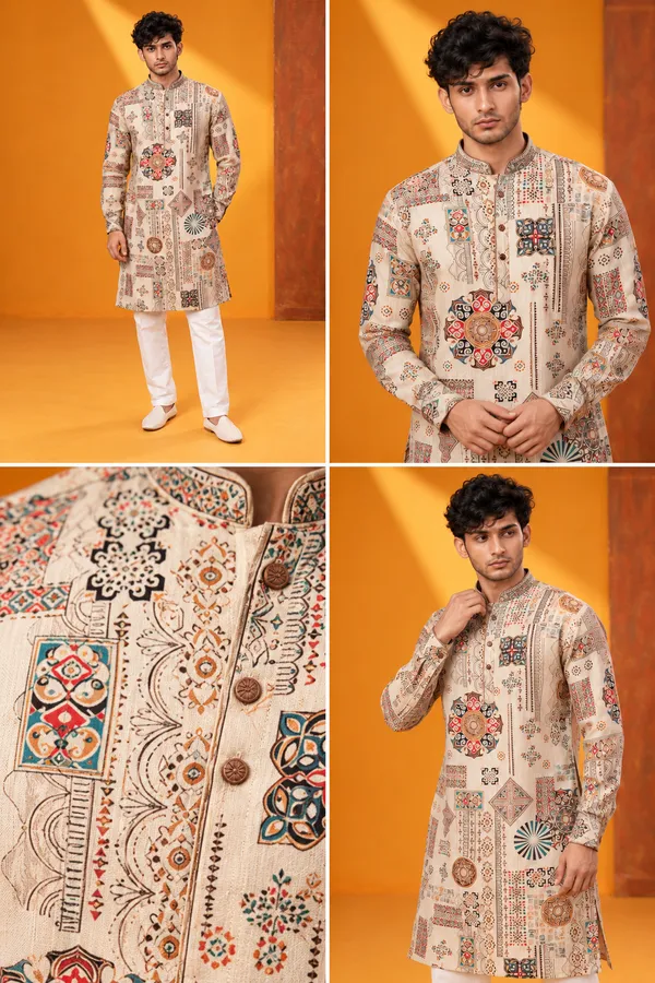 Premium_Beige_Printed_Ethnic_Kurta_Set