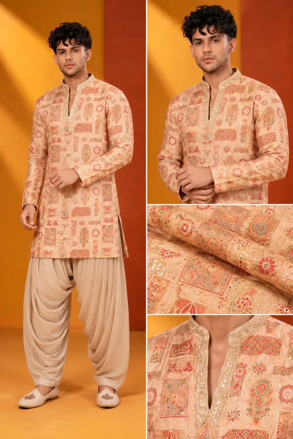 Peach_Embroidered_Indo_Western_Kurta_Set