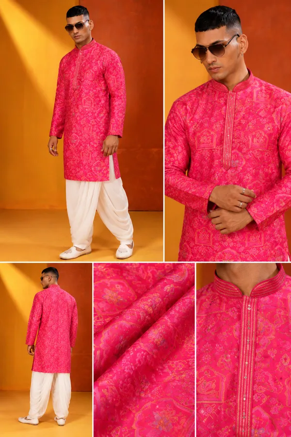 Royal_Pink_Jacquard_Kurta_Set