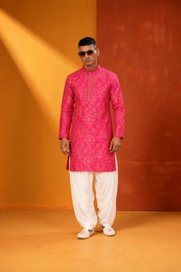 Royal_Pink_Jacquard_Kurta_Set