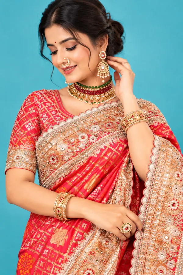 Elegant_Red_Orange_Designer_Saree_With_Heavy_Embroidered_Border_Red