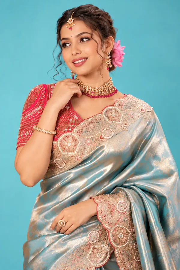 Elegant_Aqua_Blue_Gold_Designer_Saree_With_Floral_Embroidered_Border_Rich_Pallu_Aqua_Blue