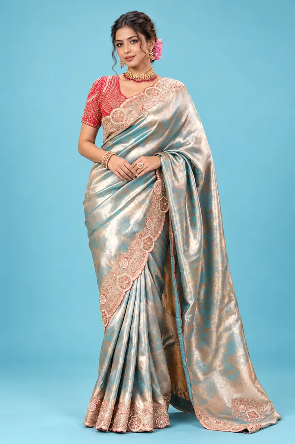 Elegant_Aqua_Blue_Gold_Designer_Saree_With_Floral_Embroidered_Border_Rich_Pallu_Aqua_Blue