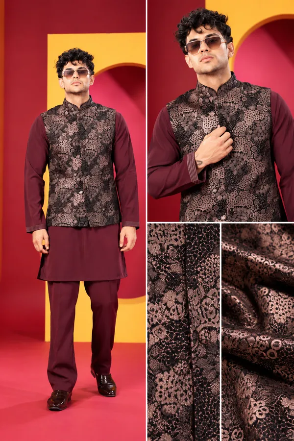 Men_S_Premium_Maroon_Kurta_Pant_Set_With_Floral_Printed_Nehru_Jacket