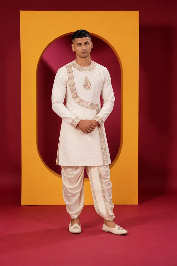 Premium_Peach_Ivory_Embroidered_Kurta_Dhoti_Set_For_Men