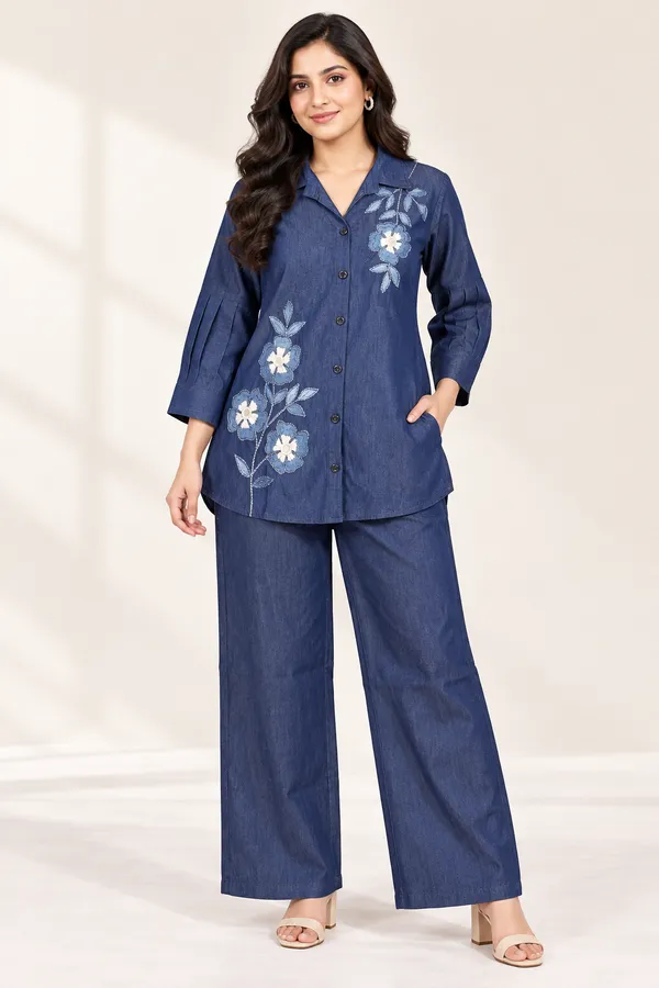 WoMens_Navy_Blue_Floral_Embroidered_Denim_Co_Ord_Set_Royal_Blue