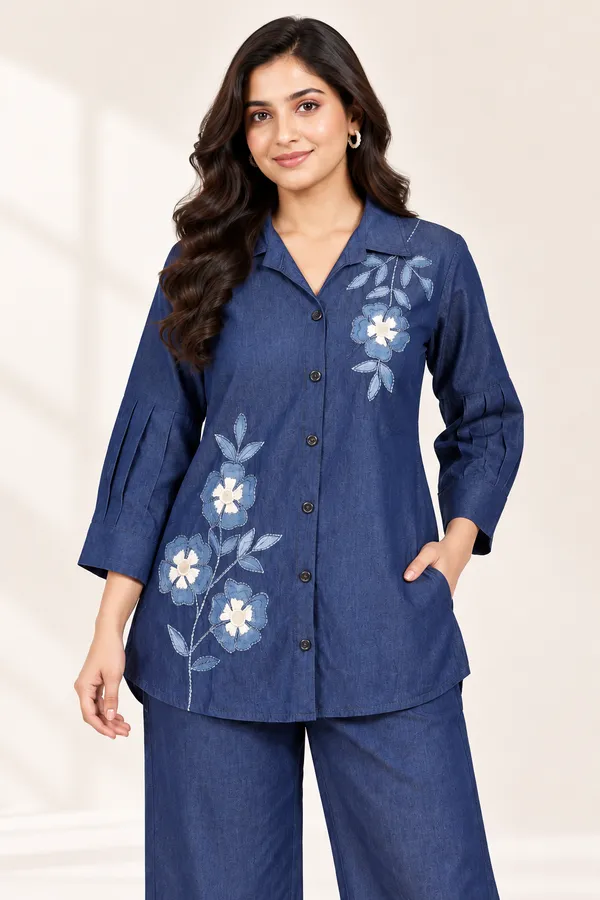 WoMens_Navy_Blue_Floral_Embroidered_Denim_Co_Ord_Set_Royal_Blue