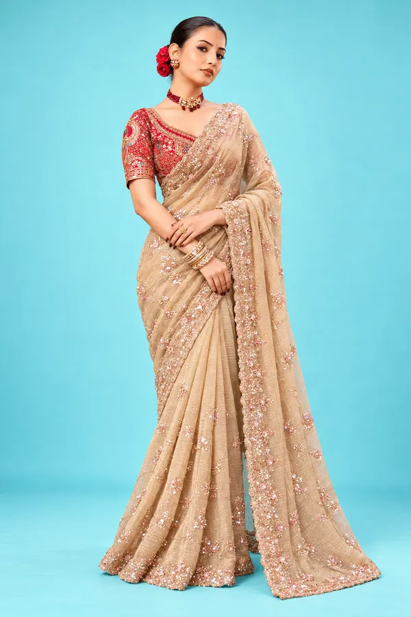 Elegant_Champagne_Gold_Designer_Saree_With_Delicate_Floral_Embroidery_Sequins_Work_Golden_Beige