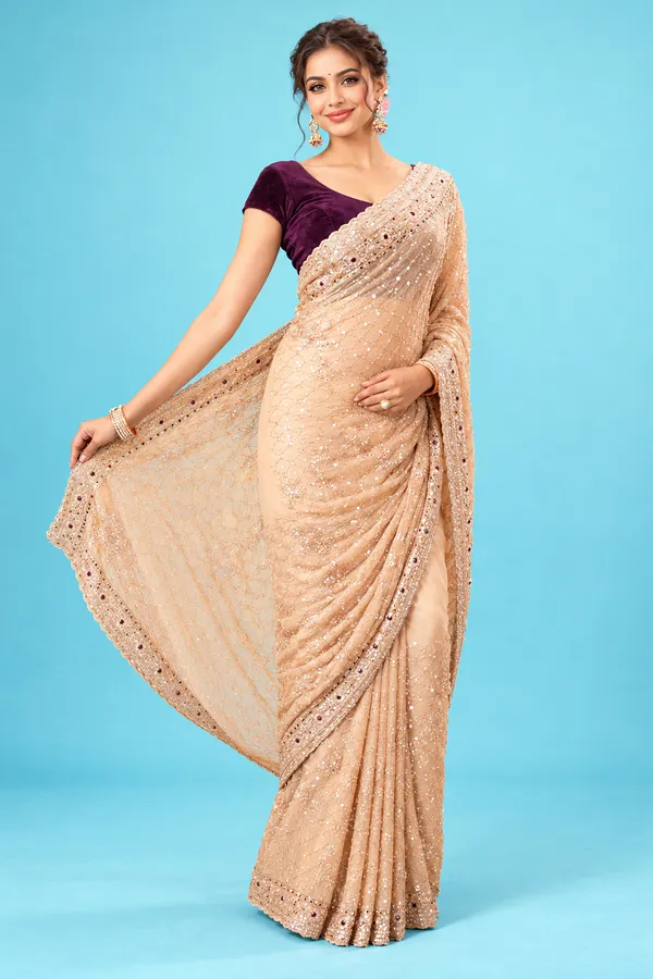 Elegant_Champagne_Beige_Designer_Saree_With_Shimmering_Sequin_Work_Embroidered_Border_Begie