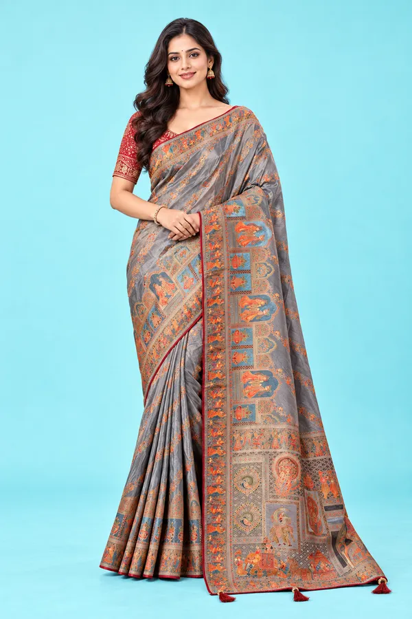 Elegant_Grey_Designer_Saree_With_Multicolor_Traditional_Woven_Motifs_Rich_Pallu_Gray