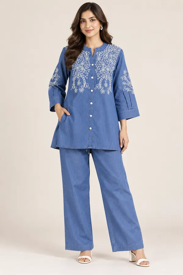 WoMens_Denim_Blue_White_Floral_Embroidered_Co_Ord_Set_Dusty_Sky_Blue
