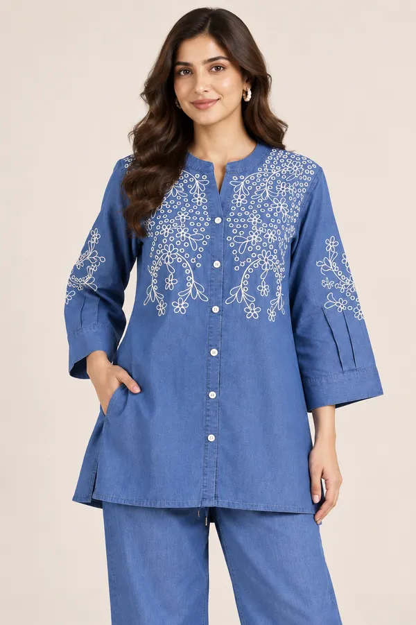 WoMens_Denim_Blue_White_Floral_Embroidered_Co_Ord_Set_Dusty_Sky_Blue