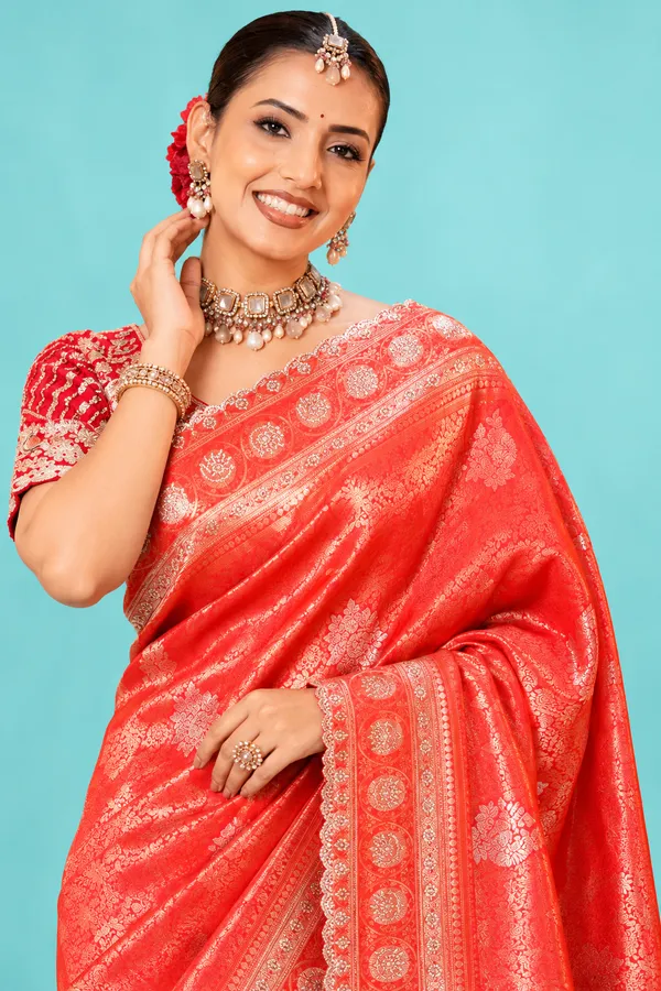 Royal_Coral_Red_Designer_Saree_With_Golden_Zari_Woven_Motifs_Rich_Traditional_Pallu_Coral_Red