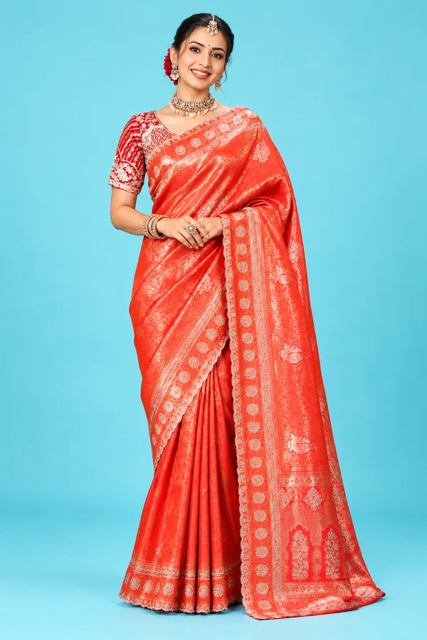 Royal_Coral_Red_Designer_Saree_With_Golden_Zari_Woven_Motifs_Rich_Traditional_Pallu_Coral_Red