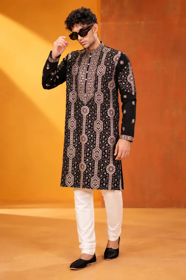 Men_S_Premium_Black_Gold_Ethnic_Embroidered_Kurta_Churidar_Set