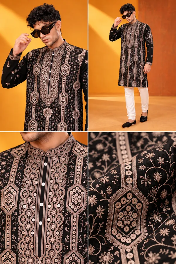 Men_S_Premium_Black_Gold_Ethnic_Embroidered_Kurta_Churidar_Set