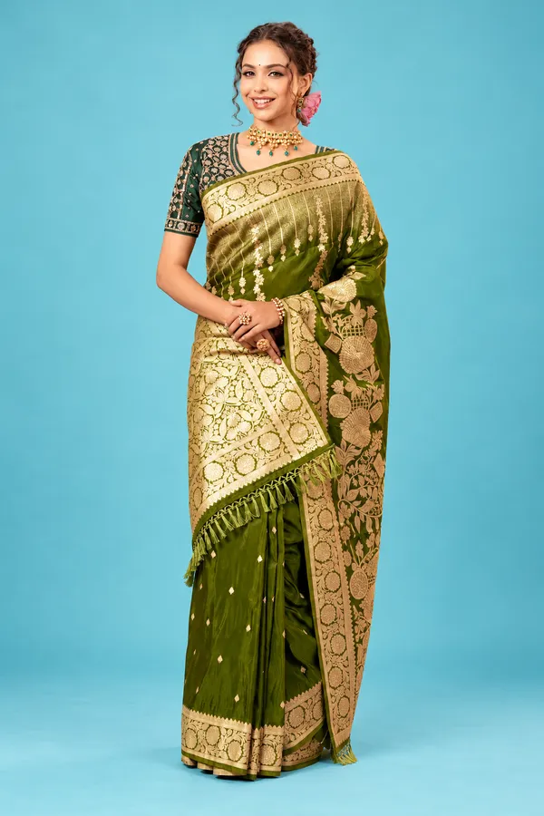 Royal_Olive_Green_Designer_Saree_With_Golden_Zari_Floral_Border_Rich_Traditional_Pallu_Olive_Green