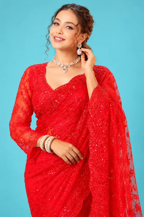 Stunning_Bridal_Red_Designer_Net_Saree_With_Heavy_Floral_Embroidery_Shimmering_Sequin_Work_Red