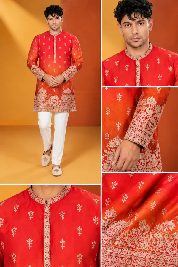 Men_S_Royal_Orange_Red_Embroidered_Festive_Kurta_Set