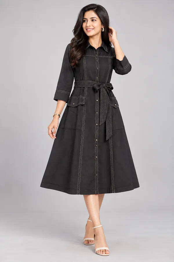 Elegant_Black_Contrast_Stitch_A_Line_Midi_Dress_Black