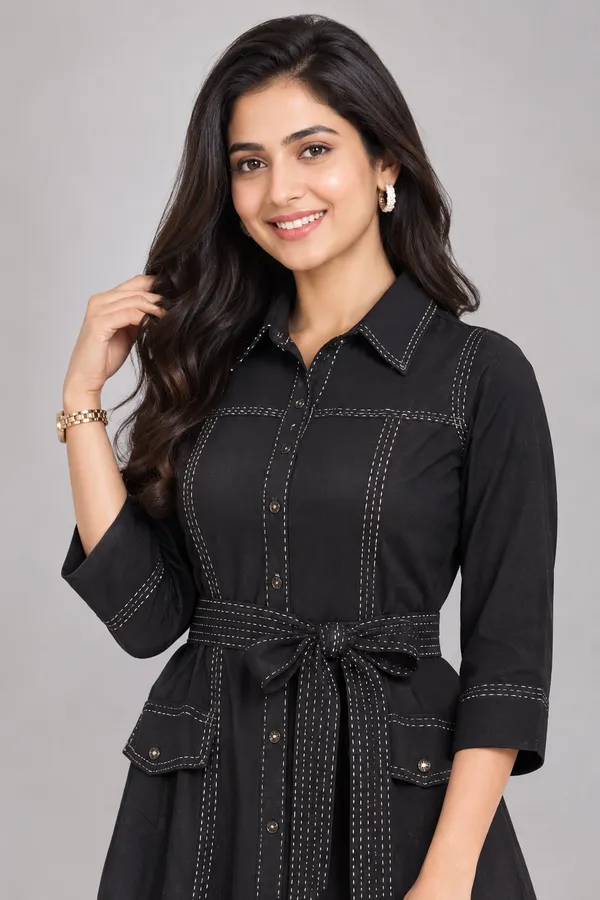 Elegant_Black_Contrast_Stitch_A_Line_Midi_Dress_Black