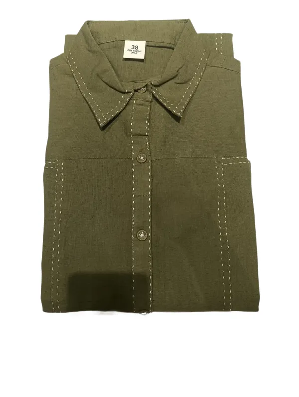Women_S_Olive_Green_Belted_A_Line_Shirt_Dress_Mehendi_Olive