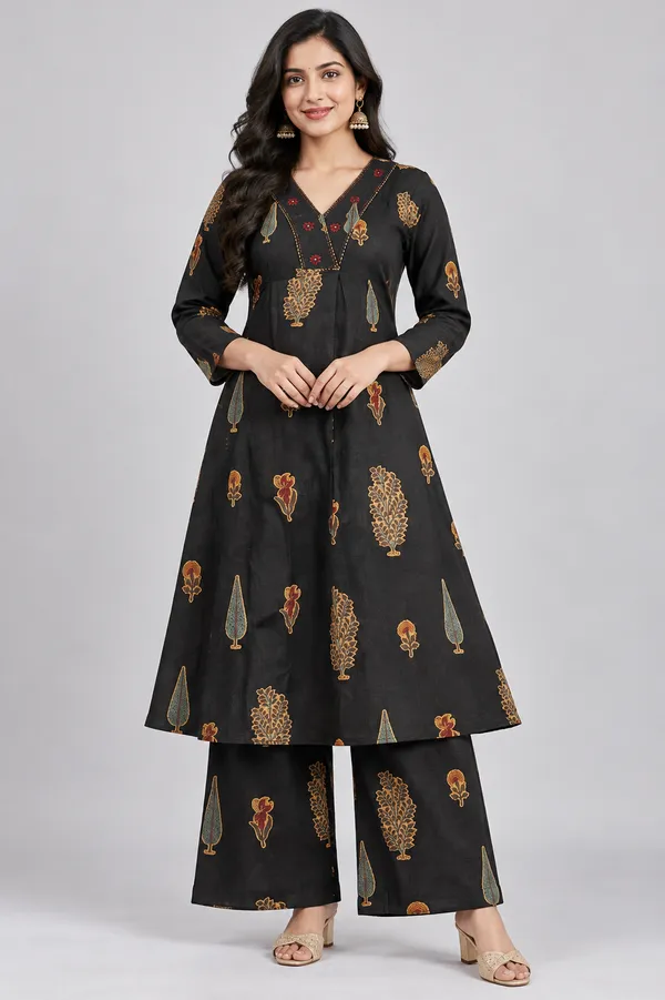 Elegant_Black_Floral_Printed_Kurta_Palazzo_Set_For_Women_Black