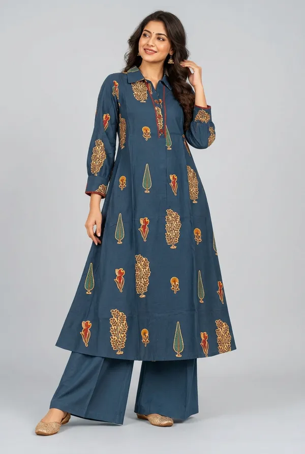 Elegant_Teal_Blue_Floral_Printed_Anarkali_Kurta_Set_Dark_Blue
