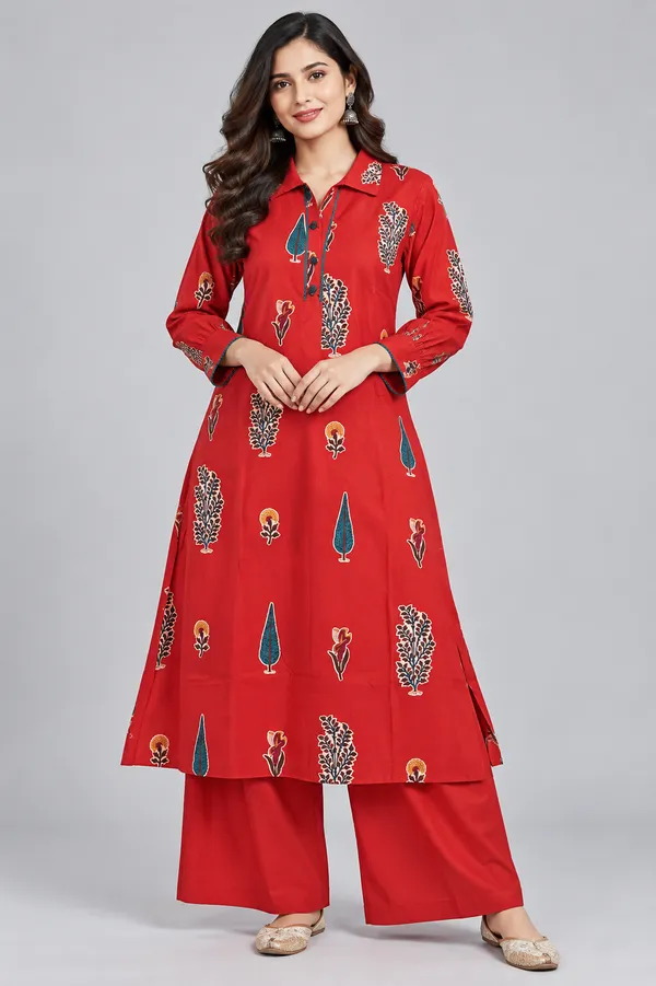 Elegant_Red_Floral_Printed_A_Line_Kurta_With_Palazzo_Set_Red