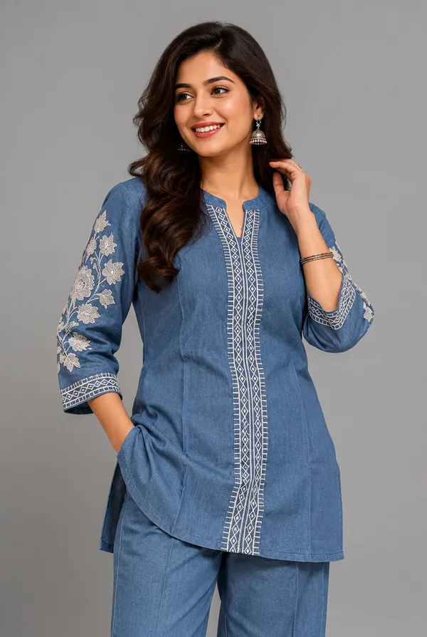 Elegant_Blue_Embroidered_Denim_Co_Ord_Set_For_Women_Aqua_Blue