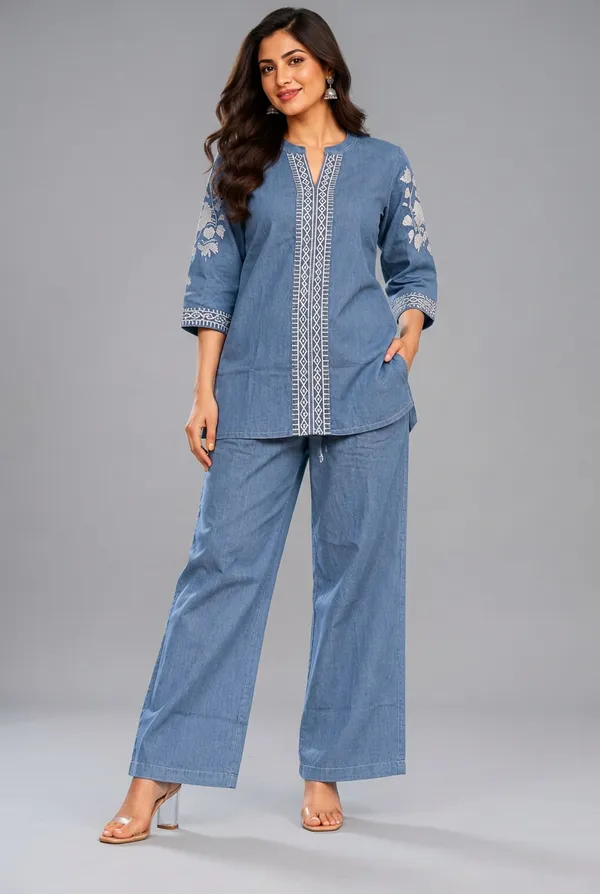Elegant_Blue_Embroidered_Denim_Co_Ord_Set_For_Women_Aqua_Blue