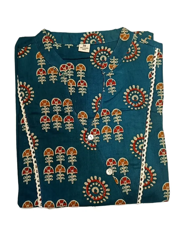 Elegant_Teal_Blue_Printed_Kurta_Pant_Co_Ord_Set_For_Women_Aqua_Teal