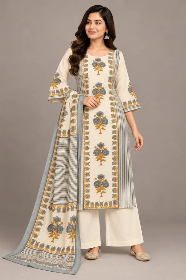 Elegant_Ivory_Floral_Printed_Kurta_Palazzo_Dupatta_Set_Off_White