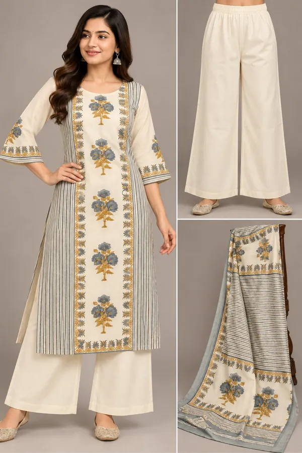 Elegant_Ivory_Floral_Printed_Kurta_Palazzo_Dupatta_Set_Off_White