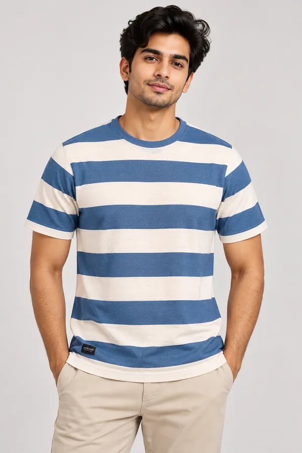 Men_S_Blue_Off_White_Striped_Round_Neck_T_Shirt_Aqua_Blue