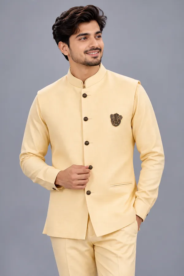 Premium_Cream_Men_S_Jacket_With_Shirt_Antique_Brooch