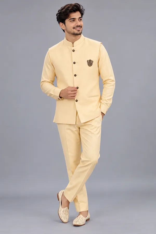 Premium_Cream_Men_S_Jacket_With_Shirt_Antique_Brooch