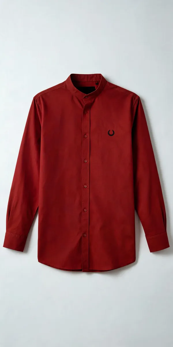 Cotton_Mandarin_Collar_Formal_Shirt_For_Men_Wine_Butterfly