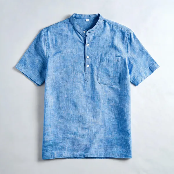 Mens_Textured_Mandarin_Collar_Short_Kurta_Shirt_Sky_Blue