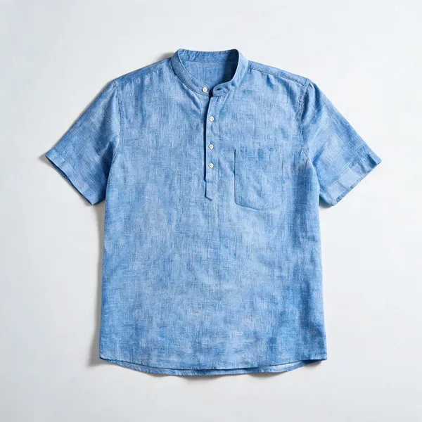 Mens_Textured_Mandarin_Collar_Short_Kurta_Shirt_Sky_Blue