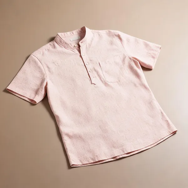 Mens_Textured_Mandarin_Collar_Short_Kurta_Shirt_Light_Pink