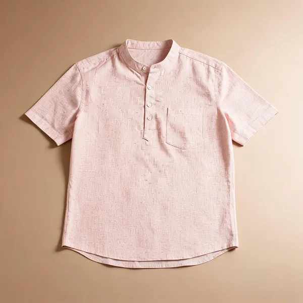 Mens_Textured_Mandarin_Collar_Short_Kurta_Shirt_Light_Pink
