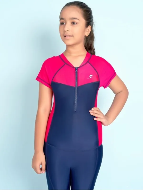 Navy_And_Pink_Short_Sleeve_Swimsuit_for_Girls