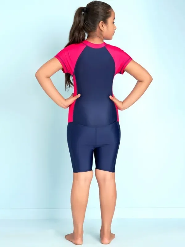 Navy_And_Pink_Short_Sleeve_Swimsuit_for_Girls